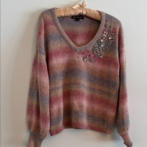 INC International Concepts Pink and Gray V-Neck Sweater
